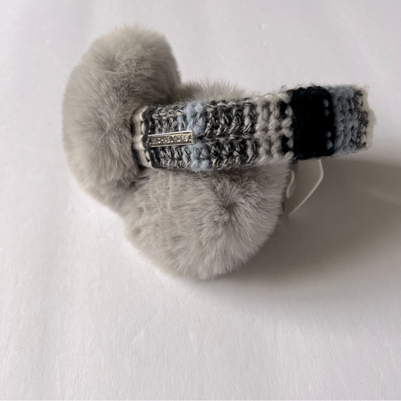 MICHAEL KORS TWEED STRIPE FAUX FUR EARMUFFS OS GRAY/BLUE NWT main image 10